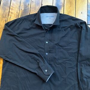 Twillory Shirt Mens 17.5 34-35 Black Performance Button Shirt Tailored Casual